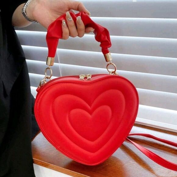 Red Heart Shaped Crossbody Bag, Y2K Novelty Shoulder Bag, Purse, Tote - Picture 3 of 12